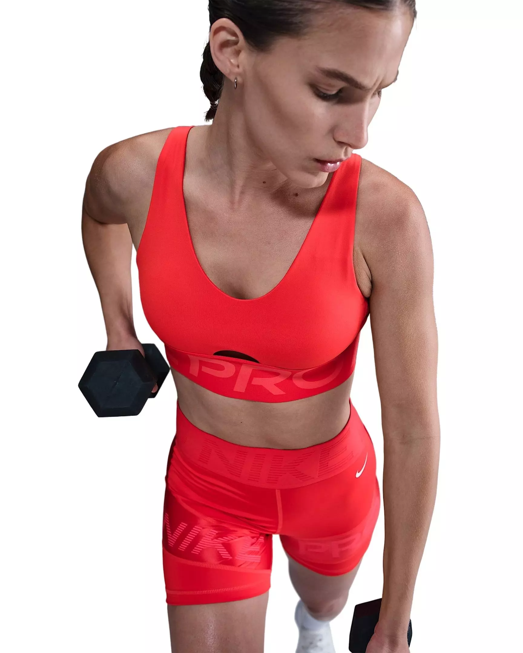 Nike Women's Pro Indy Plunge Medium-Support Padded Sports Bra -Red - RED