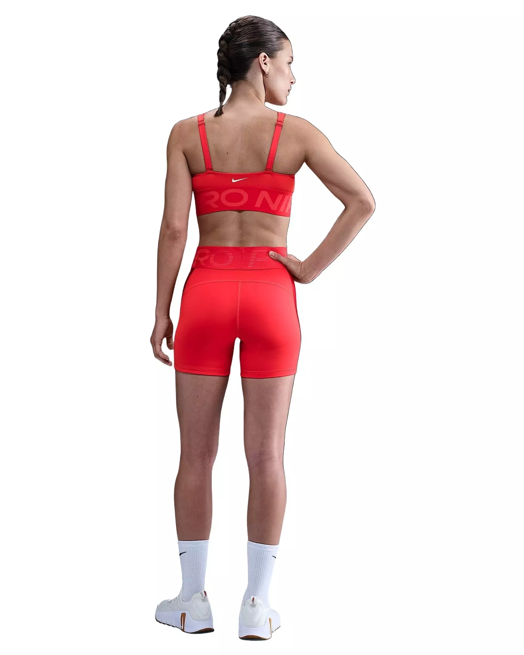 Nike Women's Pro Indy Plunge Medium-Support Padded Sports Bra -Red - RED