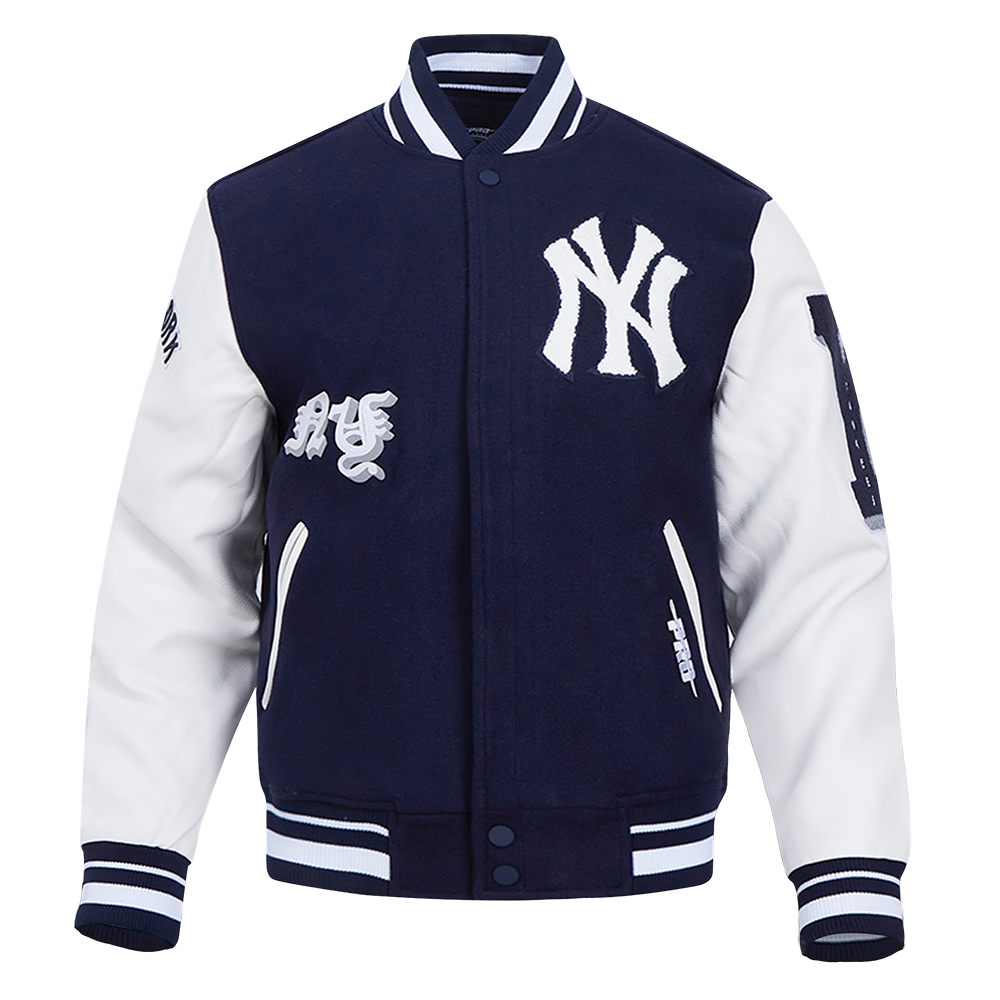 Pro Standard Men's MLB New York Yankees Old English Rib Wool Varsity Jacket -Navy/White - NAVY/WHITE Thumbnail View 1