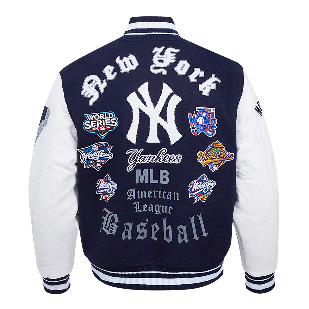 Pro Standard Men's MLB New York Yankees Old English Rib Wool Varsity Jacket - Navy/White - NAVY/WHITE Thumbnail View 2