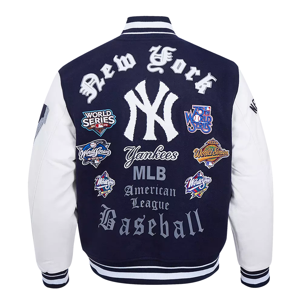 Pro Standard Men's MLB New York Yankees Old English Rib Wool Varsity Jacket - Navy/White - NAVY/WHITE