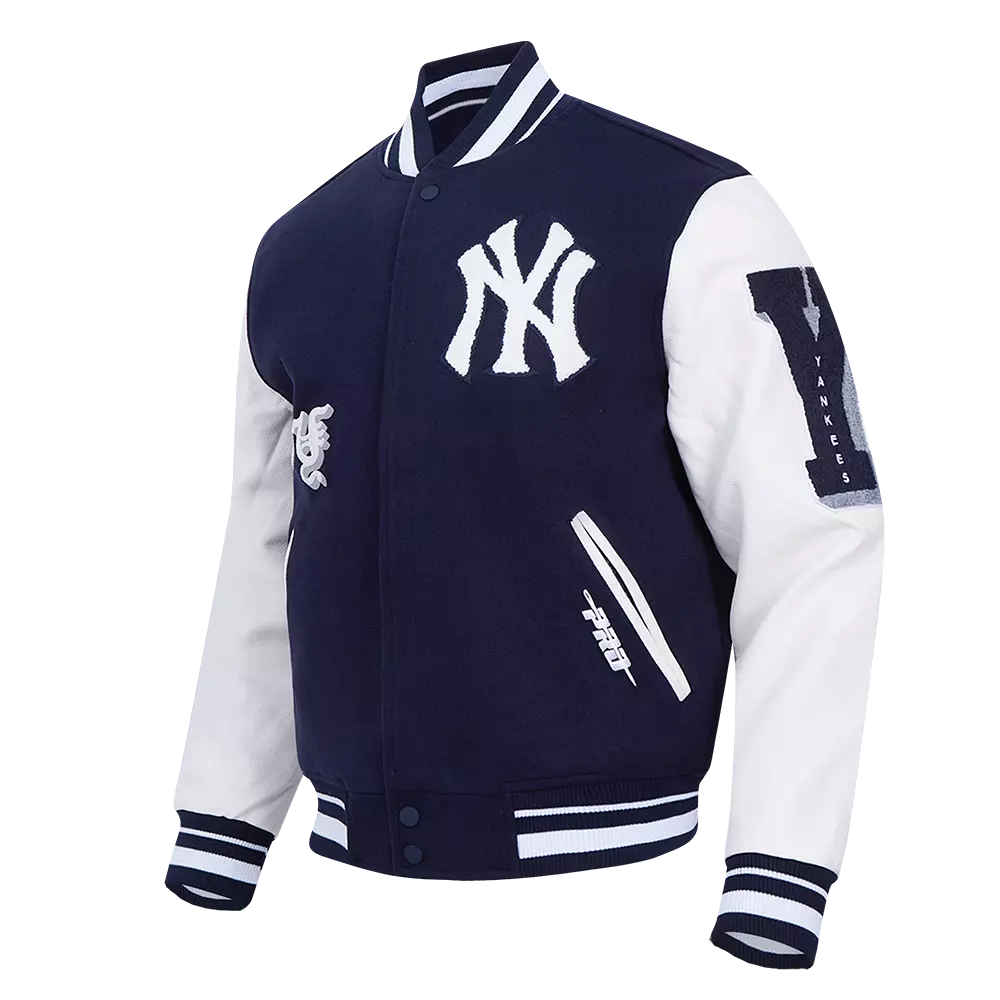 Pro Standard Men's MLB New York Yankees Old English Rib Wool Varsity Jacket - Navy/White - NAVY/WHITE