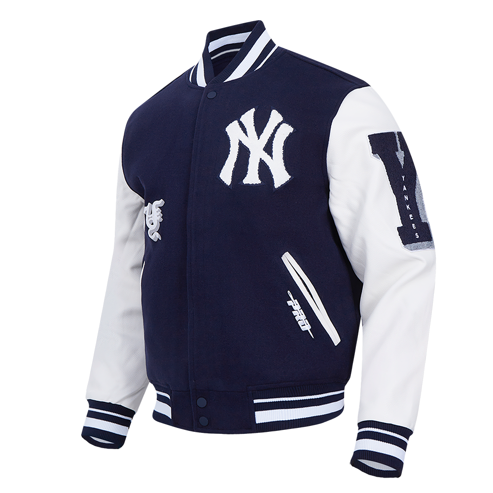 Pro Standard Men's MLB New York Yankees Old English Rib Wool Varsity Jacket -Navy/White - NAVY/WHITE Thumbnail View 3