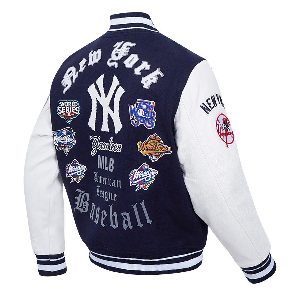 Pro Standard Men's MLB New York Yankees Old English Rib Wool Varsity Jacket - Navy/White - NAVY/WHITE Thumbnail View 4