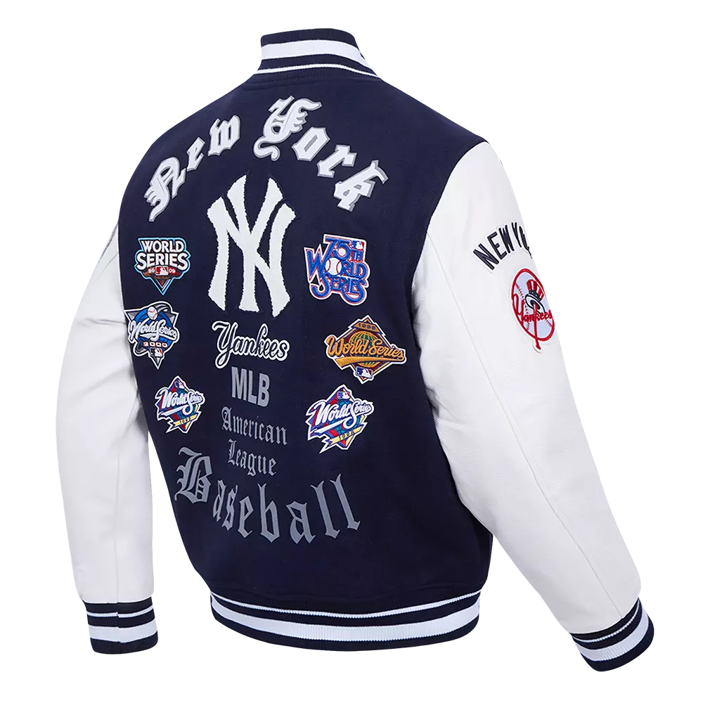 Pro Standard Men's MLB New York Yankees Old English Rib Wool Varsity Jacket - Navy/White - NAVY/WHITE
