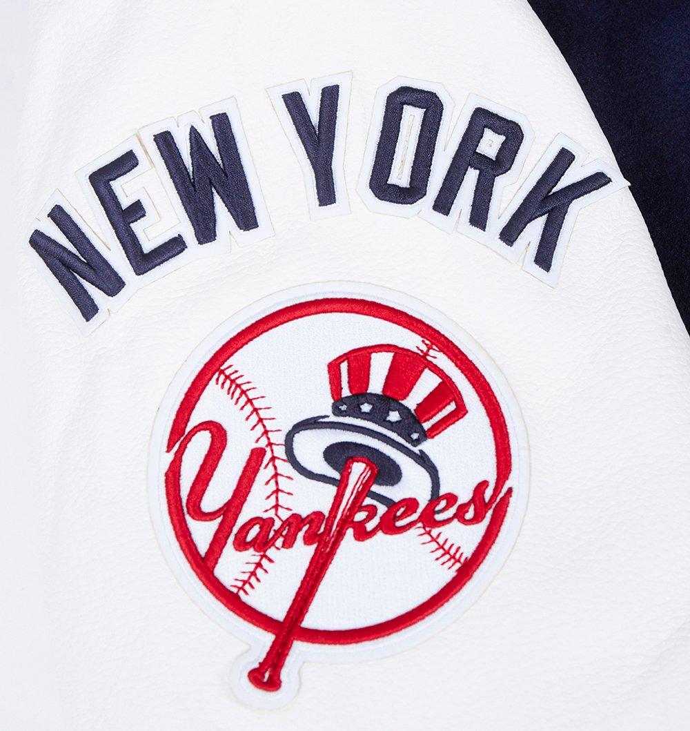 Pro Standard Men's MLB New York Yankees Old English Rib Wool Varsity Jacket -Navy/White - NAVY/WHITE Thumbnail View 6