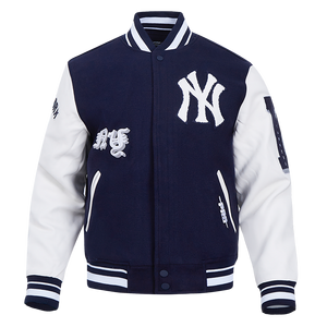 Pro Standard Men's MLB New York Yankees Old English Rib Wool Varsity Jacket -Navy/White