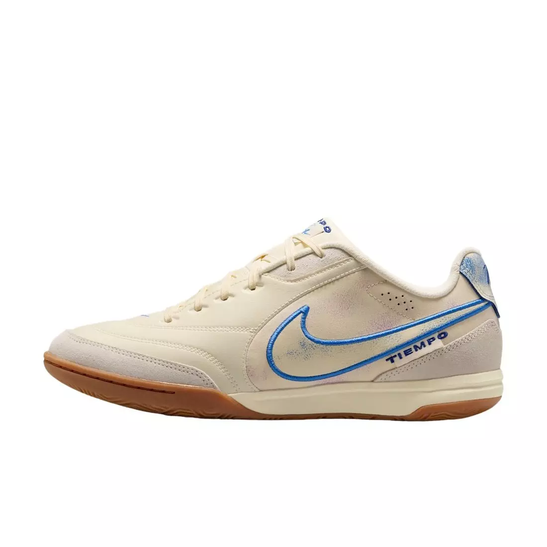 Nike Tiempo Streetgato PRM IC "Coconut Milk/Gum Medium Brown/Blue Crystal" Men's Soccer Shoe - MILK/MD BROWN/BLUE