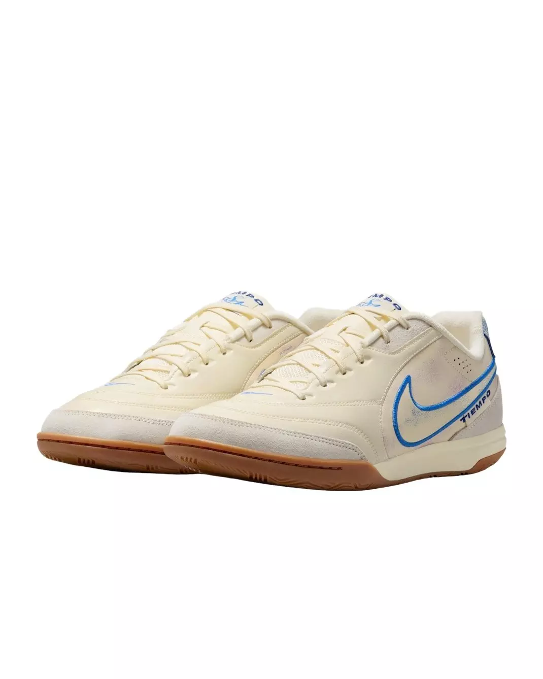 Nike Tiempo Streetgato PRM IC "Coconut Milk/Gum Medium Brown/Blue Crystal" Men's Soccer Shoe - MILK/MD BROWN/BLUE