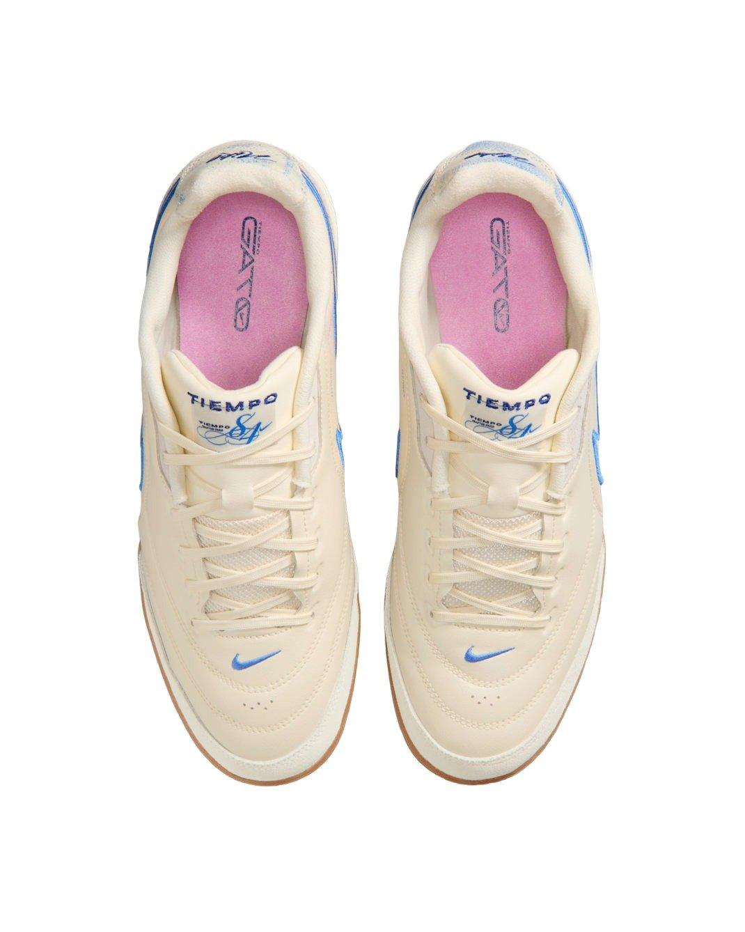Nike Tiempo Streetgato PRM IC "Coconut Milk/Gum Medium Brown/Blue Crystal" Men's Soccer Shoe - MILK/MD BROWN/BLUE
