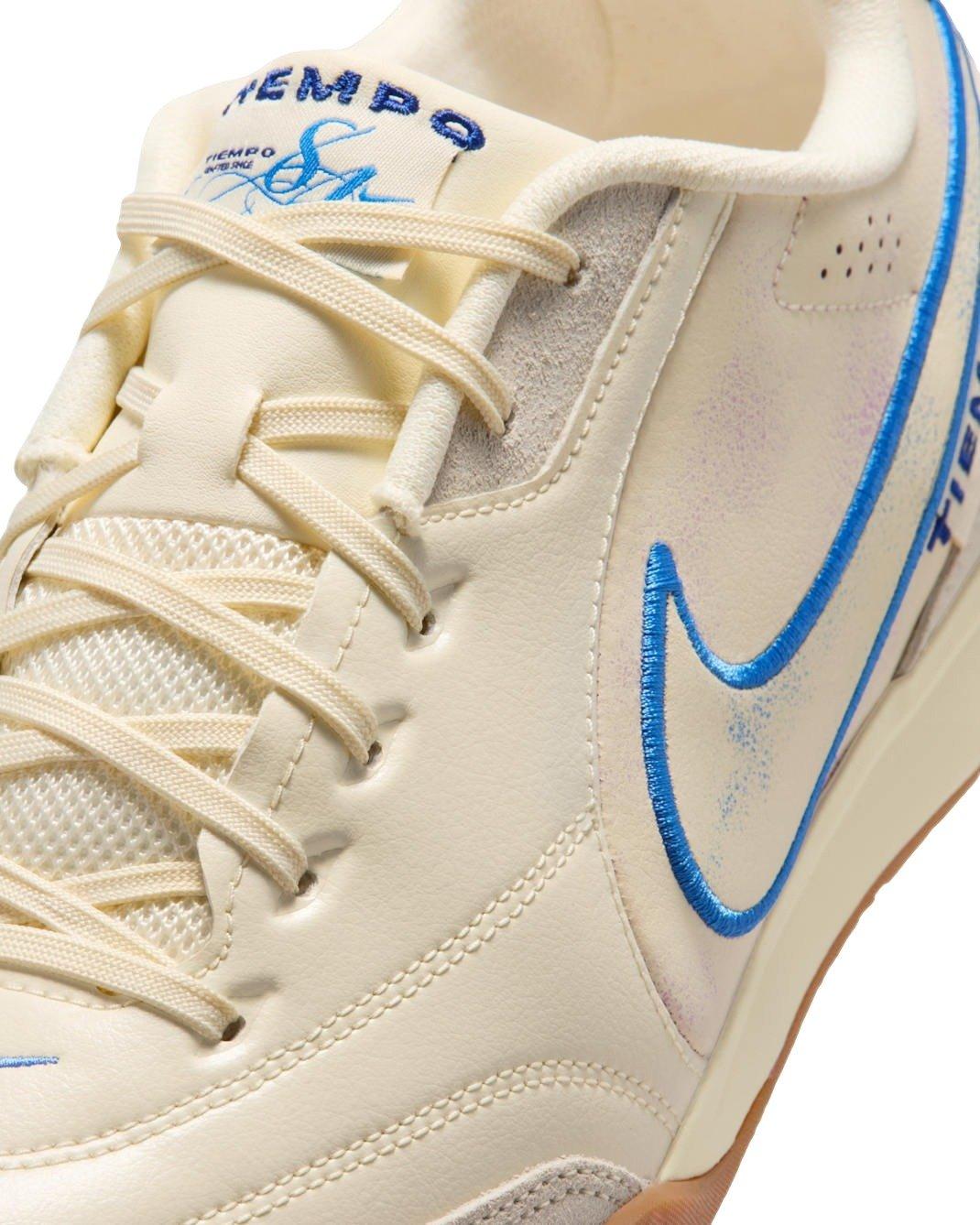 Nike Tiempo Streetgato PRM IC "Coconut Milk/Gum Medium Brown/Blue Crystal" Men's Soccer Shoe - MILK/MD BROWN/BLUE