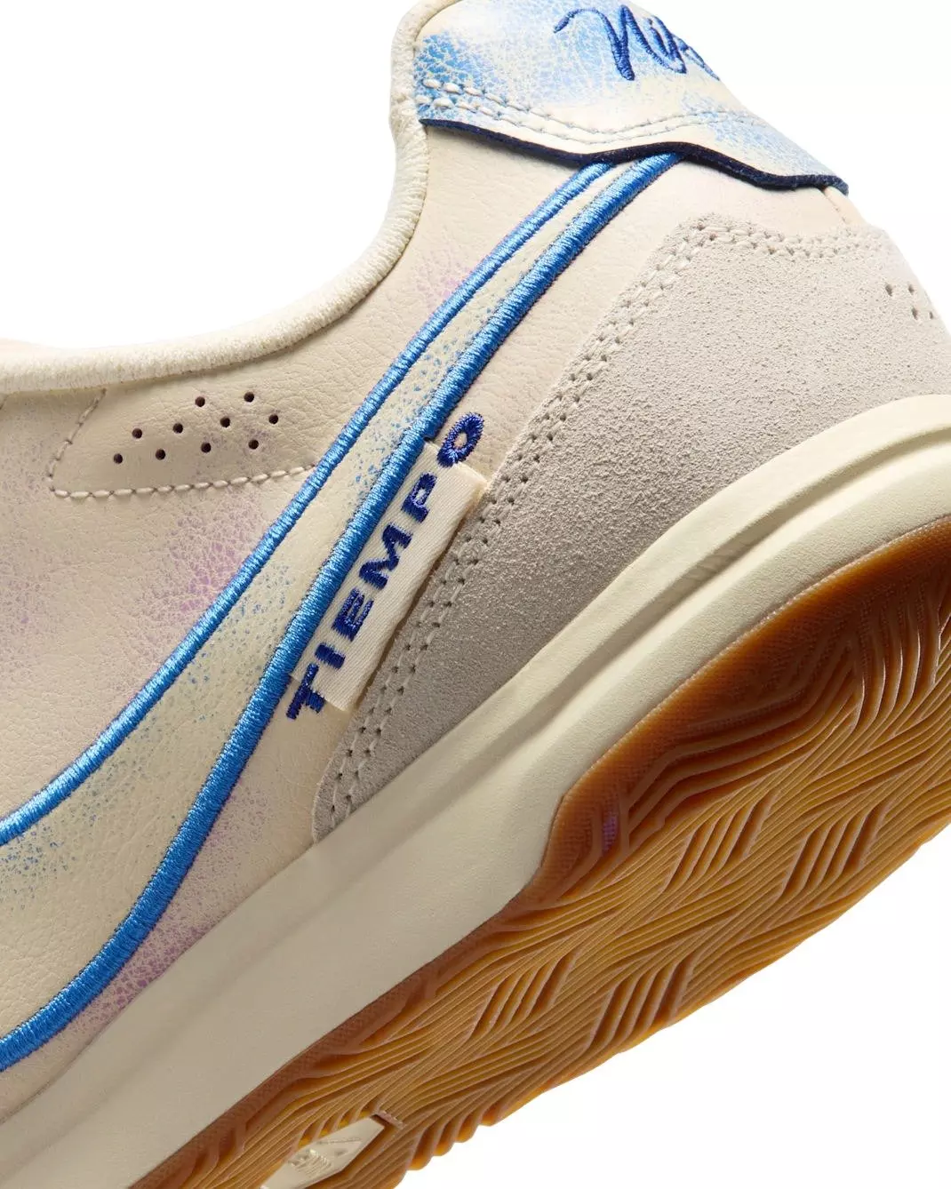 Nike Tiempo Streetgato PRM IC "Coconut Milk/Gum Medium Brown/Blue Crystal" Men's Soccer Shoe - MILK/MD BROWN/BLUE