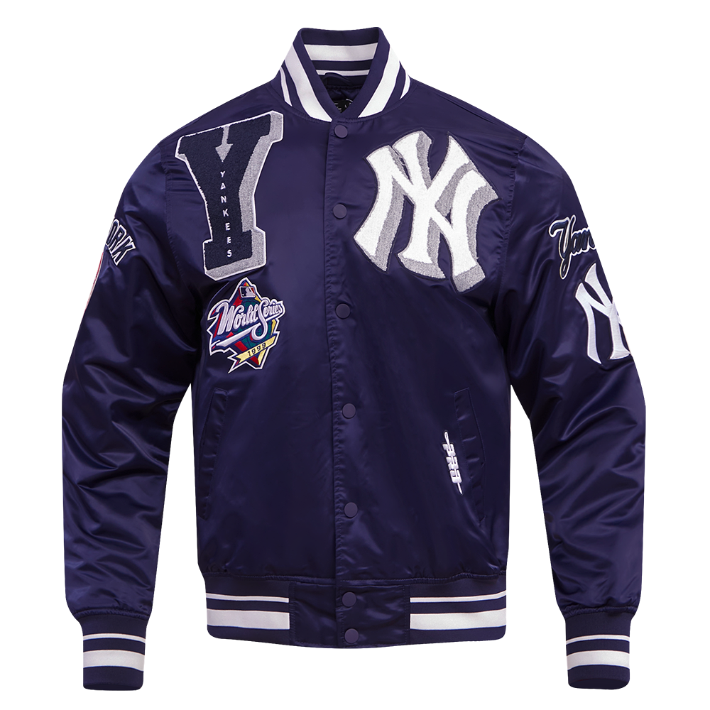 Pro Standard Men's MLB New York Yankees Mashup Rib Satin Jacket -Navy - NAVY Thumbnail View 1