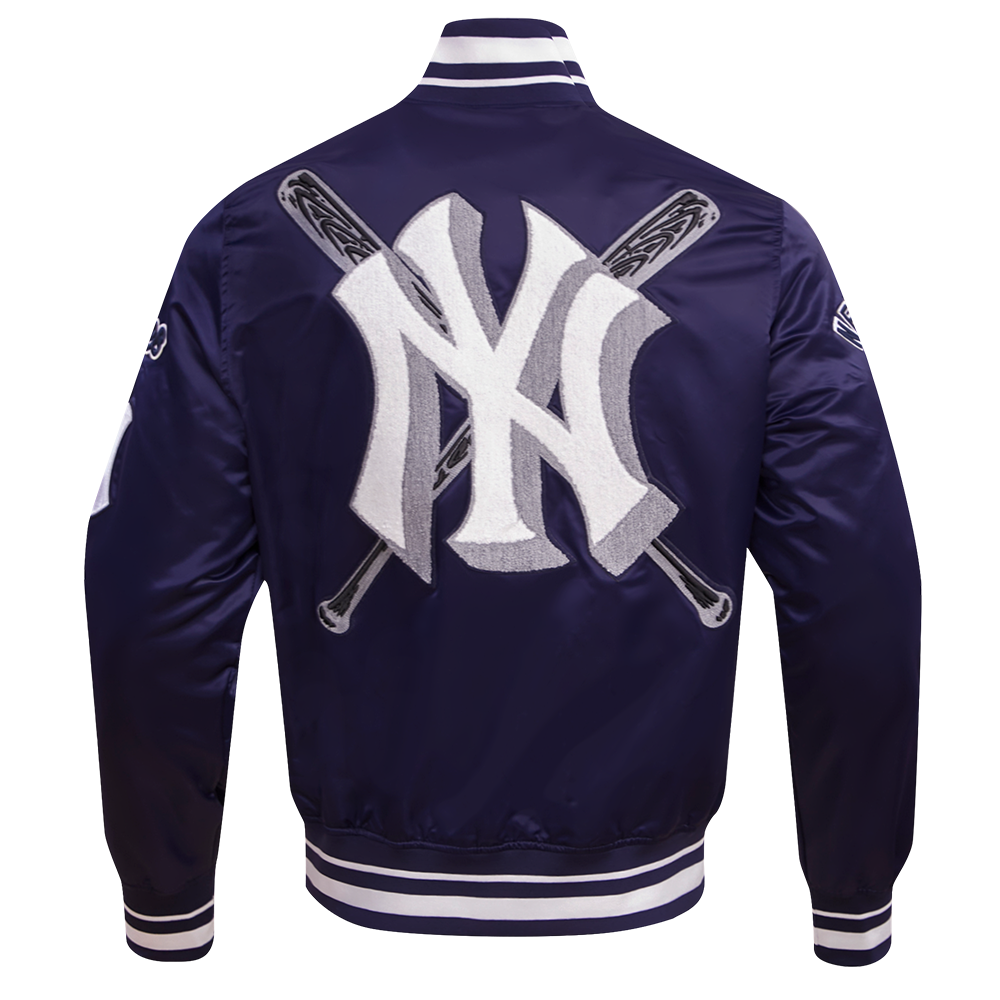 Pro Standard Men's MLB New York Yankees Mashup Rib Satin Jacket - Navy - NAVY Thumbnail View 2