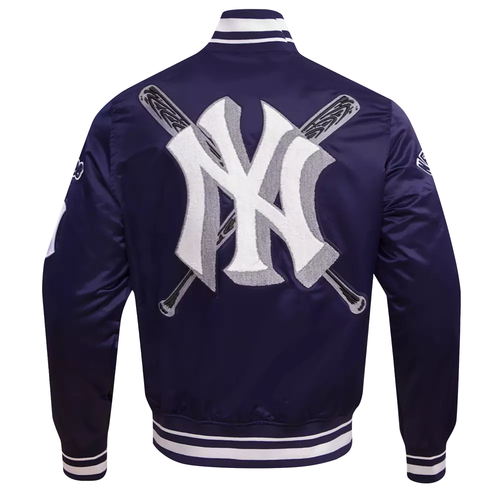 Pro Standard Men's MLB New York Yankees Mashup Rib Satin Jacket -Navy - NAVY