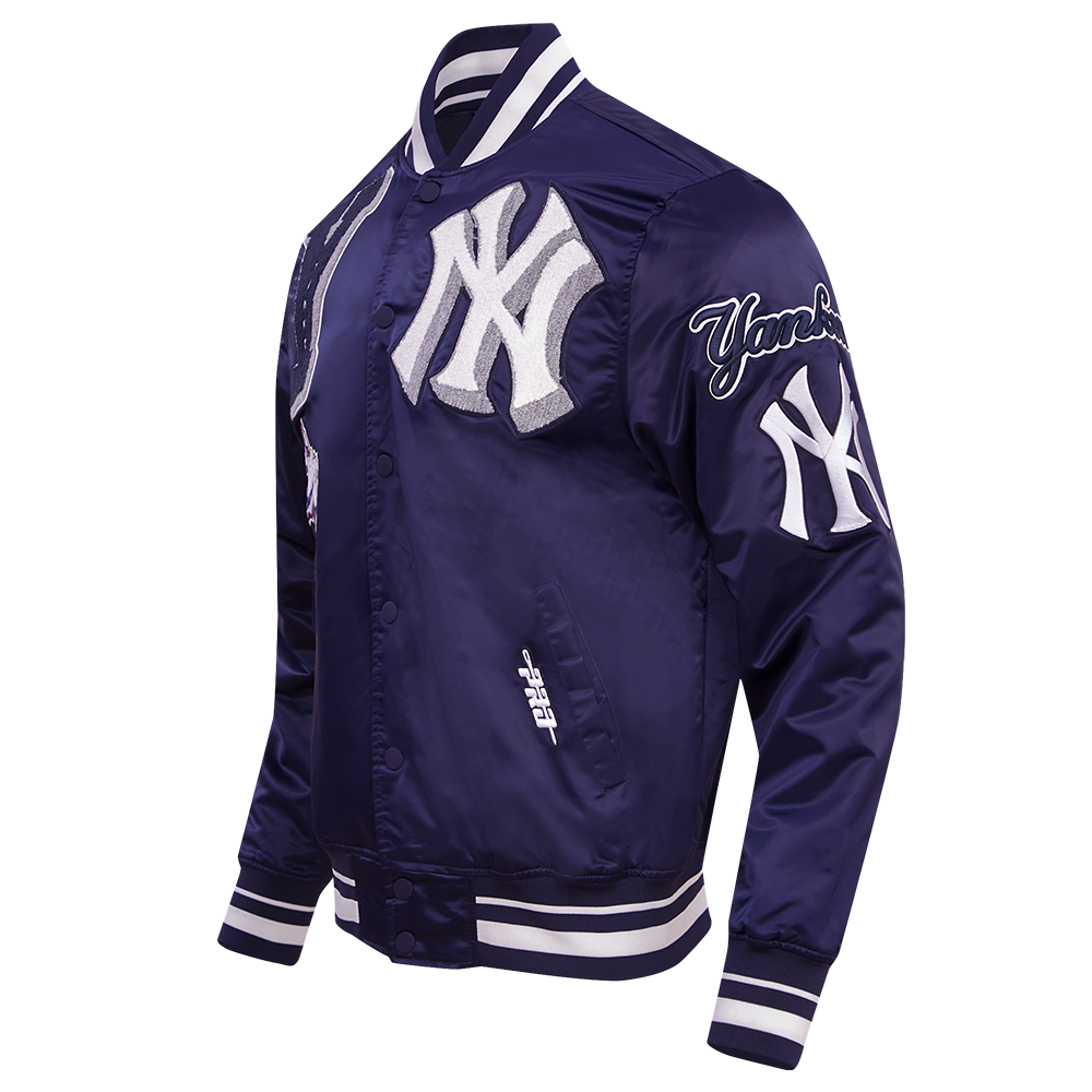 Pro Standard Men's MLB New York Yankees Mashup Rib Satin Jacket - Navy - NAVY Thumbnail View 3