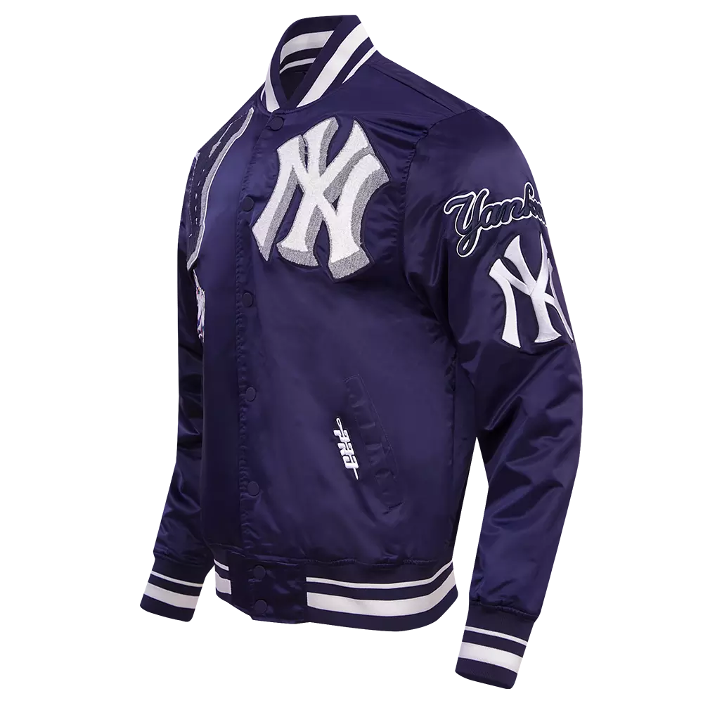 Pro Standard Men's MLB New York Yankees Mashup Rib Satin Jacket -Navy - NAVY