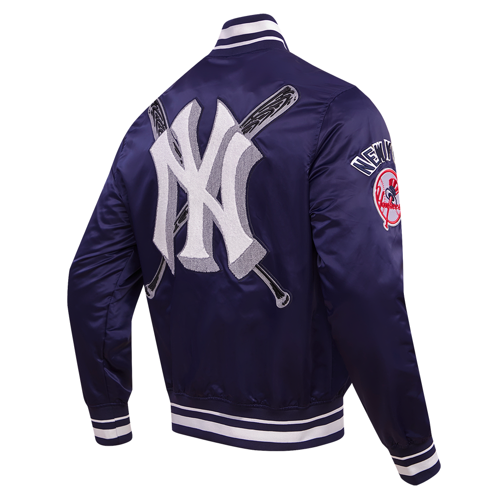 Pro Standard Men's MLB New York Yankees Mashup Rib Satin Jacket - Navy - NAVY Thumbnail View 4