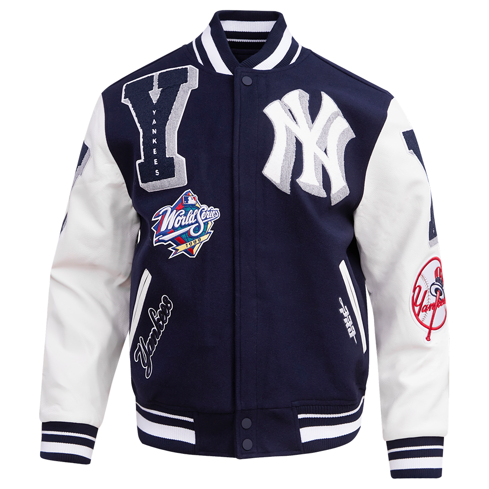Pro Standard Men's MLB New York Yankees Mashup Rib Wool Varsity Jacket -Navy/White - NAVY/WHITE Thumbnail View 1