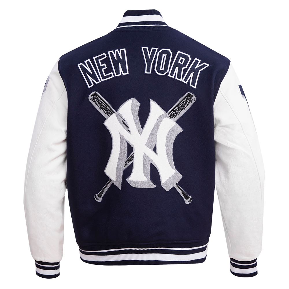 Pro Standard Men's MLB New York Yankees Mashup Rib Wool Varsity Jacket - Navy/White - NAVY/WHITE Thumbnail View 2