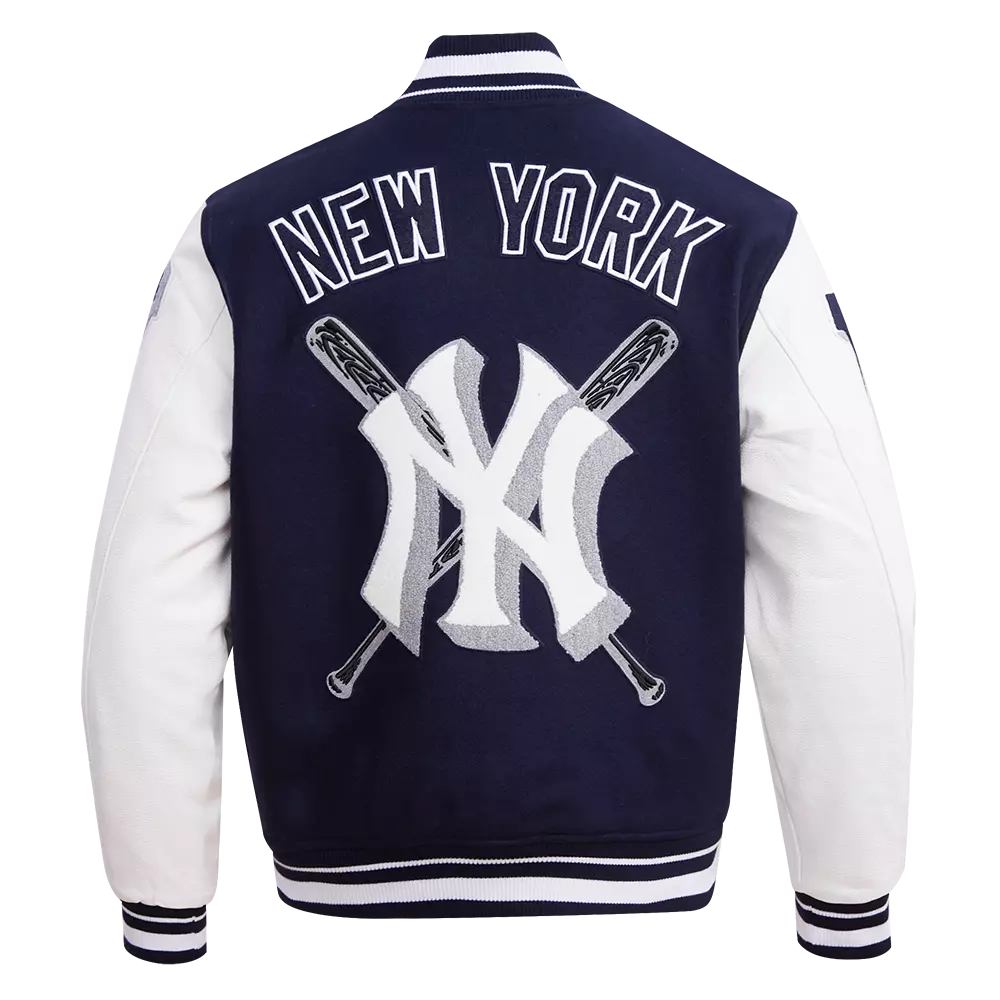 Pro Standard Men's MLB New York Yankees Mashup Rib Wool Varsity Jacket - Navy/White - NAVY/WHITE