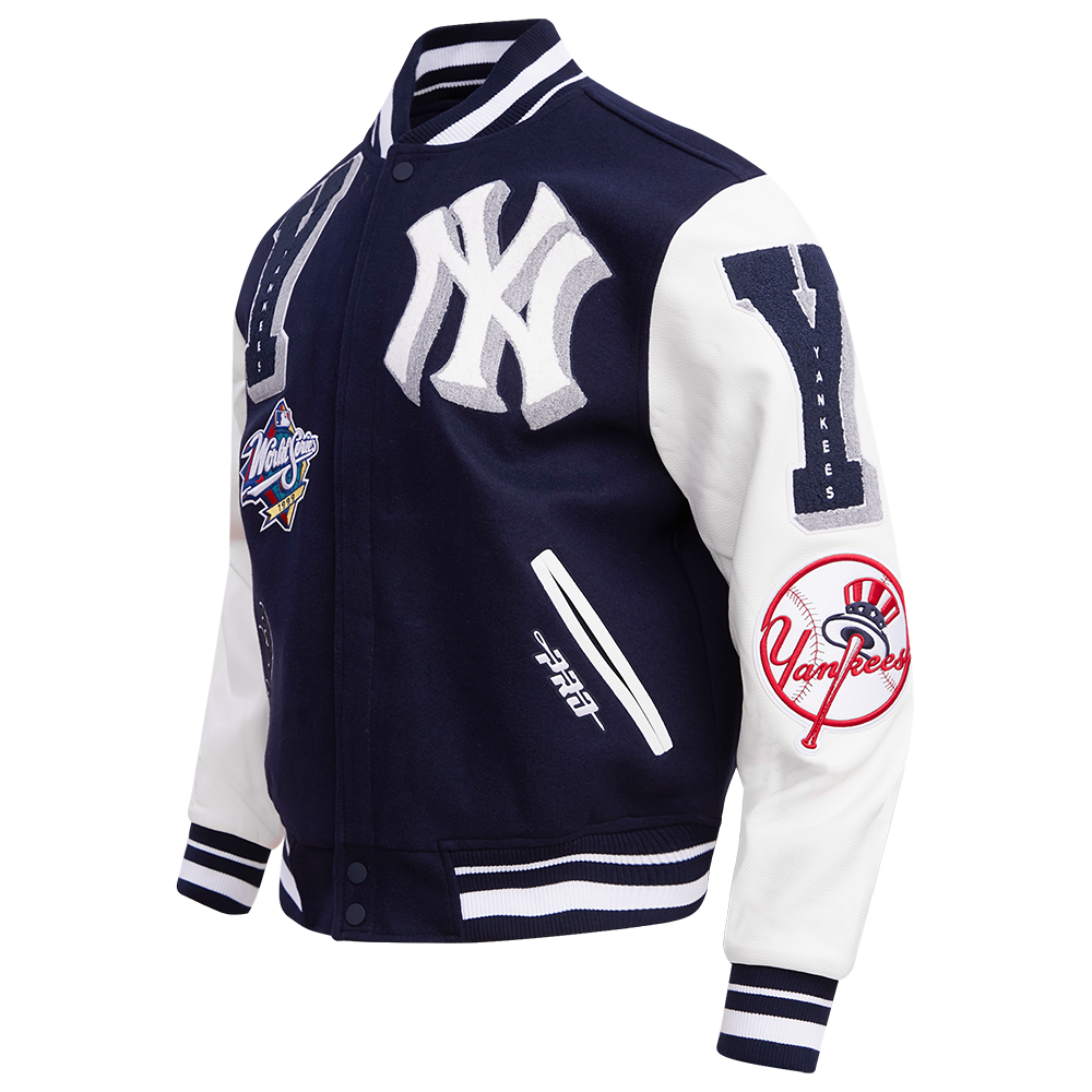 Pro Standard Men's MLB New York Yankees Mashup Rib Wool Varsity Jacket -Navy/White - NAVY/WHITE Thumbnail View 3