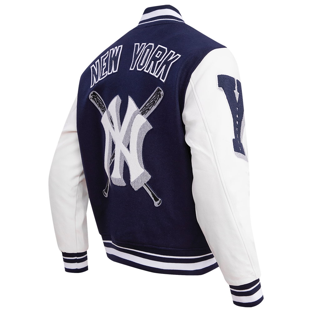 Pro Standard Men's MLB New York Yankees Mashup Rib Wool Varsity Jacket - Navy/White - NAVY/WHITE Thumbnail View 4