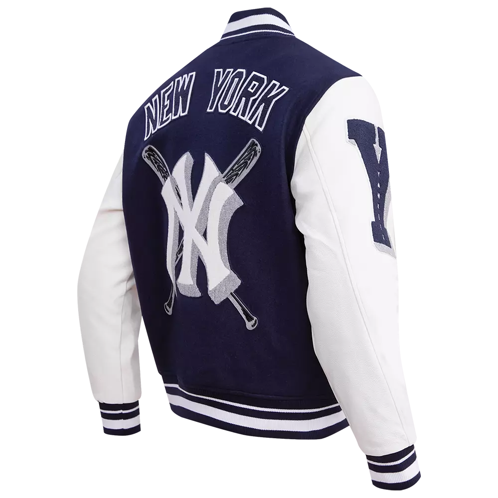 Pro Standard Men's MLB New York Yankees Mashup Rib Wool Varsity Jacket - Navy/White - NAVY/WHITE