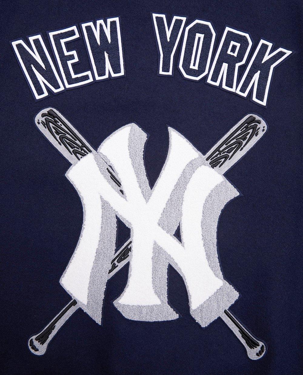 Pro Standard Men's MLB New York Yankees Mashup Rib Wool Varsity Jacket -Navy/White - NAVY/WHITE Thumbnail View 6