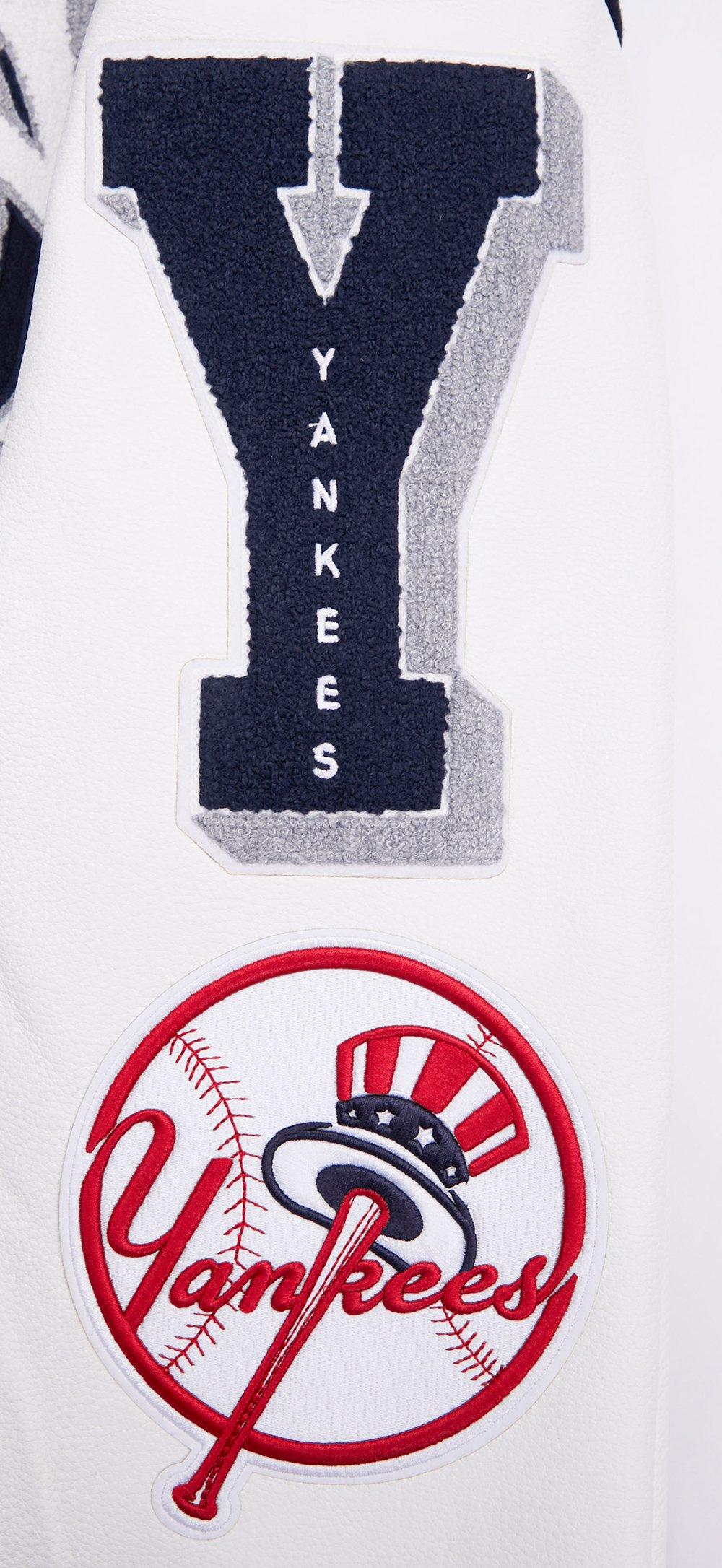 Pro Standard Men's MLB New York Yankees Mashup Rib Wool Varsity Jacket -Navy/White - NAVY/WHITE Thumbnail View 9