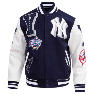Pro Standard Men's MLB New York Yankees Mashup Rib Wool Varsity Jacket -Navy/White
