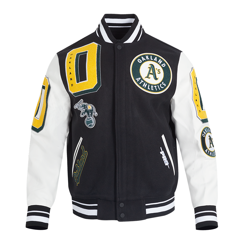 Pro Standard Men's MLB Oakland Athletics Mashup Rib Wool Varsity Jacket - Black/White - BLACK/WHITE Thumbnail View 1