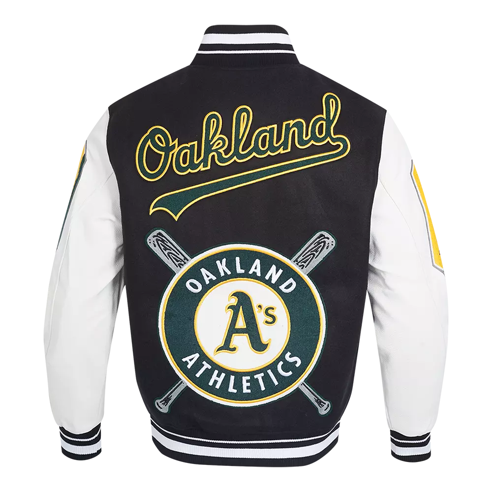 Pro Standard Men's MLB Oakland Athletics Mashup Rib Wool Varsity Jacket -Black/White - BLACK/WHITE