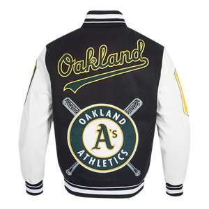 Pro Standard Men's MLB Oakland Athletics Mashup Rib Wool Varsity Jacket -Black/White