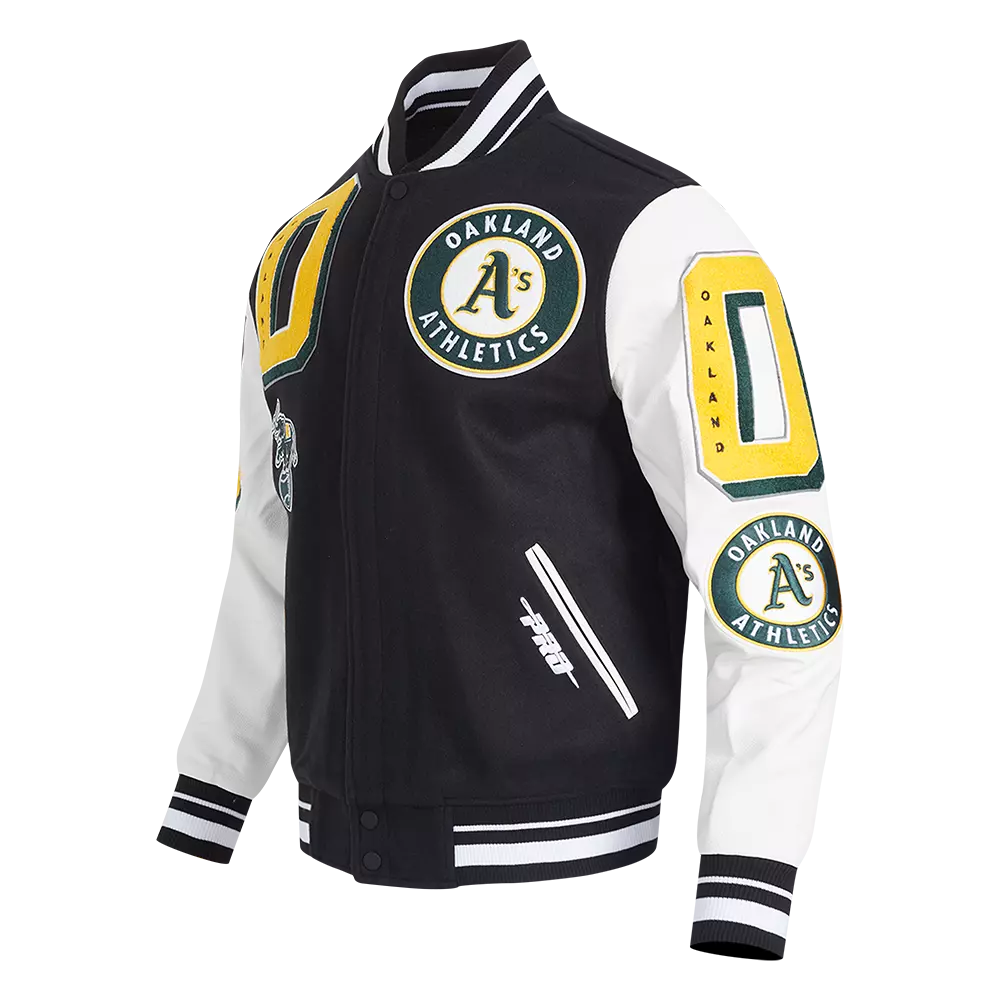 Pro Standard Men's MLB Oakland Athletics Mashup Rib Wool Varsity Jacket -Black/White - BLACK/WHITE