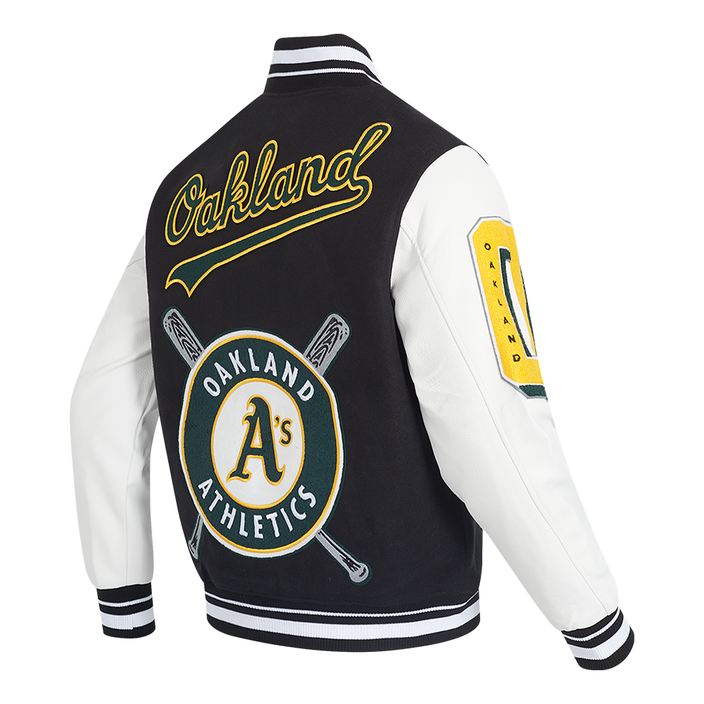 Pro Standard Men's MLB Oakland Athletics Mashup Rib Wool Varsity Jacket - Black/White - BLACK/WHITE Thumbnail View 4