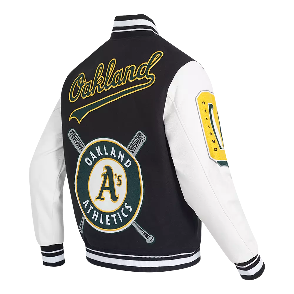 Pro Standard Men's MLB Oakland Athletics Mashup Rib Wool Varsity Jacket -Black/White - BLACK/WHITE