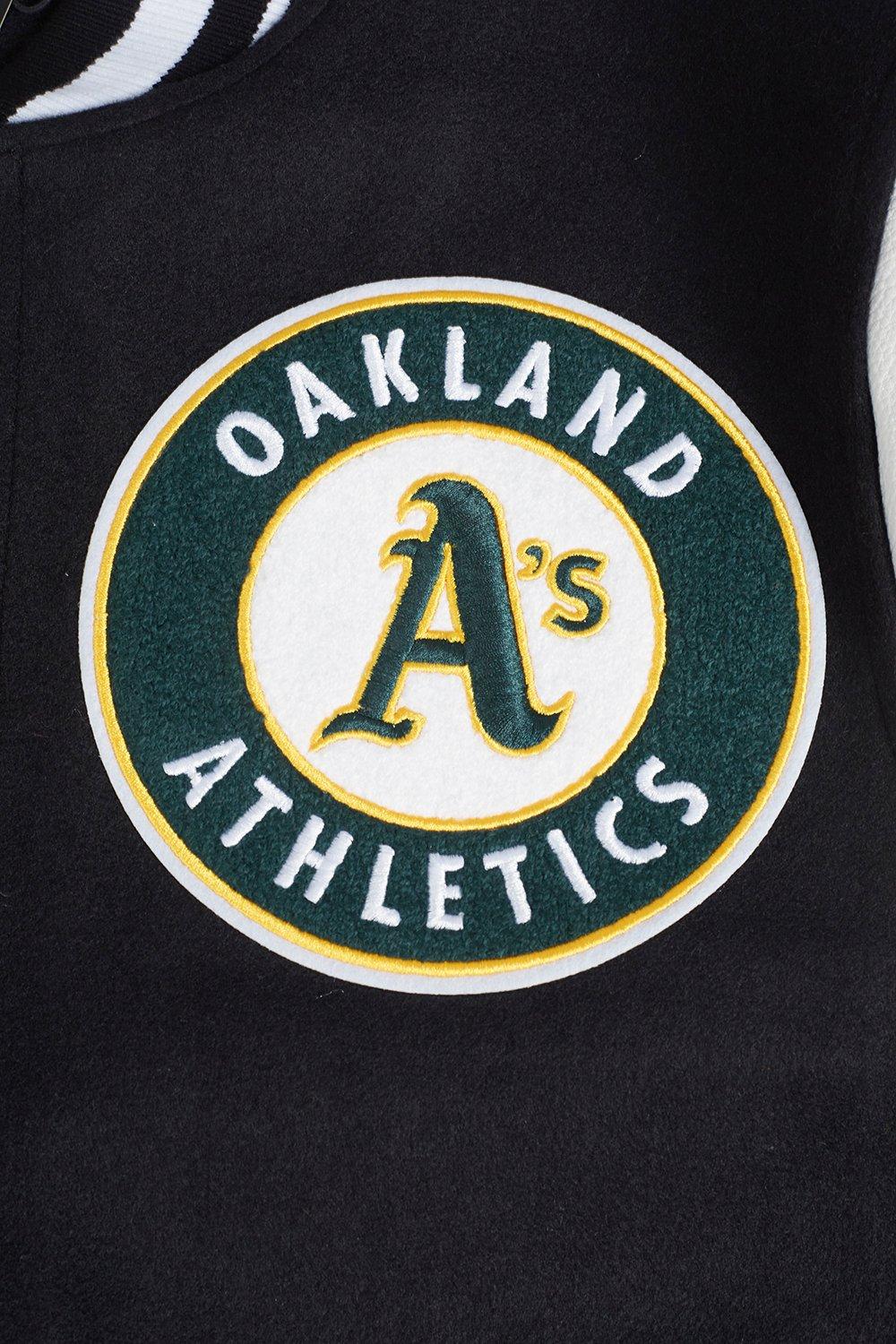 Pro Standard Men's MLB Oakland Athletics Mashup Rib Wool Varsity Jacket -Black/White - BLACK/WHITE Thumbnail View 6