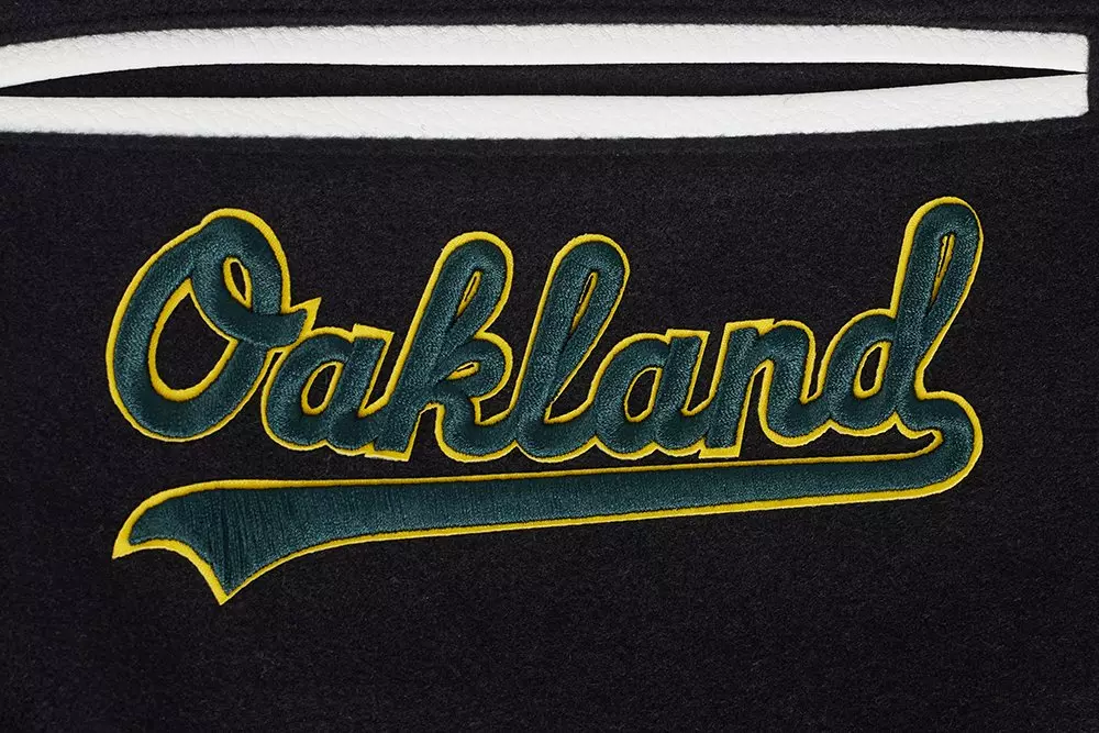 Pro Standard Men's MLB Oakland Athletics Mashup Rib Wool Varsity Jacket -Black/White - BLACK/WHITE
