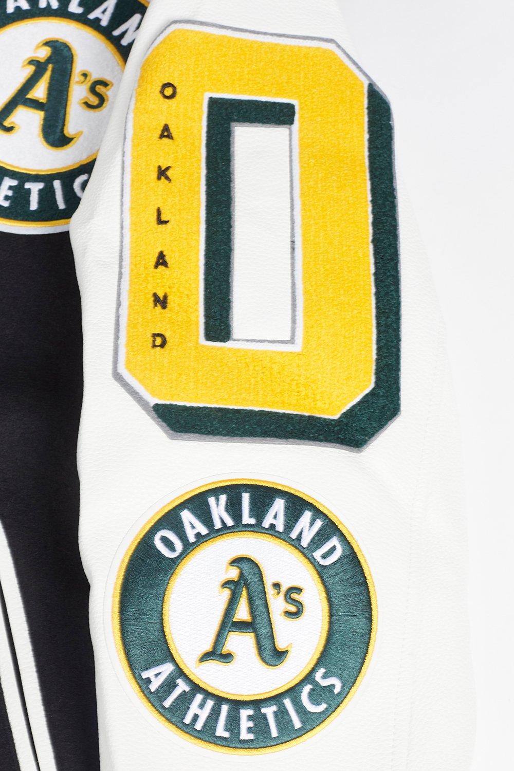 Pro Standard Men's MLB Oakland Athletics Mashup Rib Wool Varsity Jacket -Black/White - BLACK/WHITE Thumbnail View 8