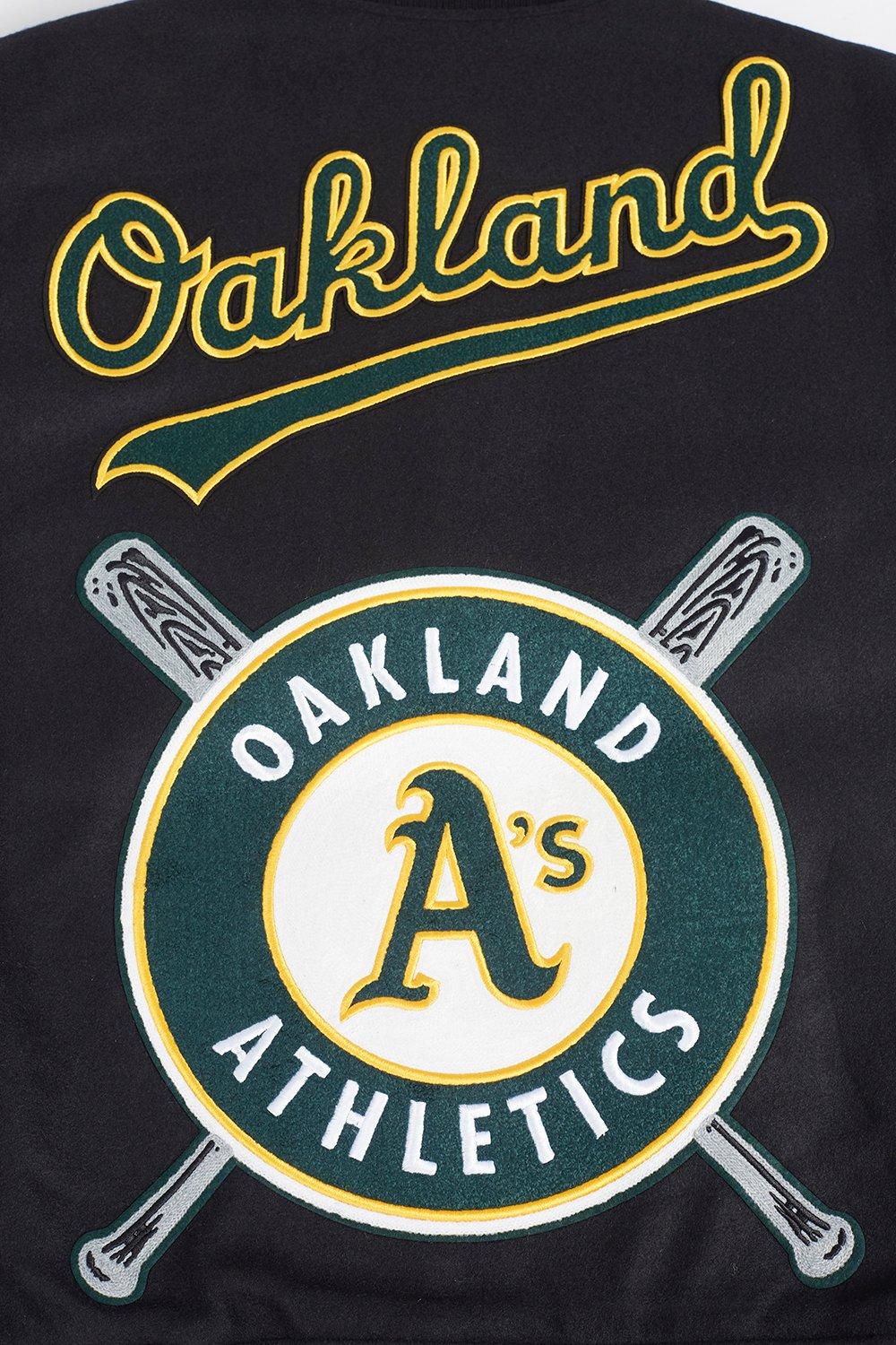 Pro Standard Men's MLB Oakland Athletics Mashup Rib Wool Varsity Jacket -Black/White - BLACK/WHITE Thumbnail View 10
