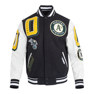 Pro Standard Men's MLB Oakland Athletics Mashup Rib Wool Varsity Jacket -Black/White