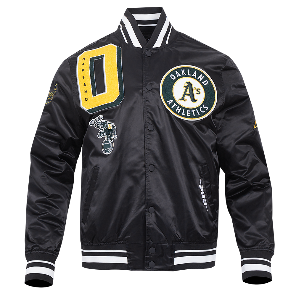 Pro Standard Men's MLB Oakland Athletics Mashup Rib Satin Jacket - Black - BLACK Thumbnail View 1
