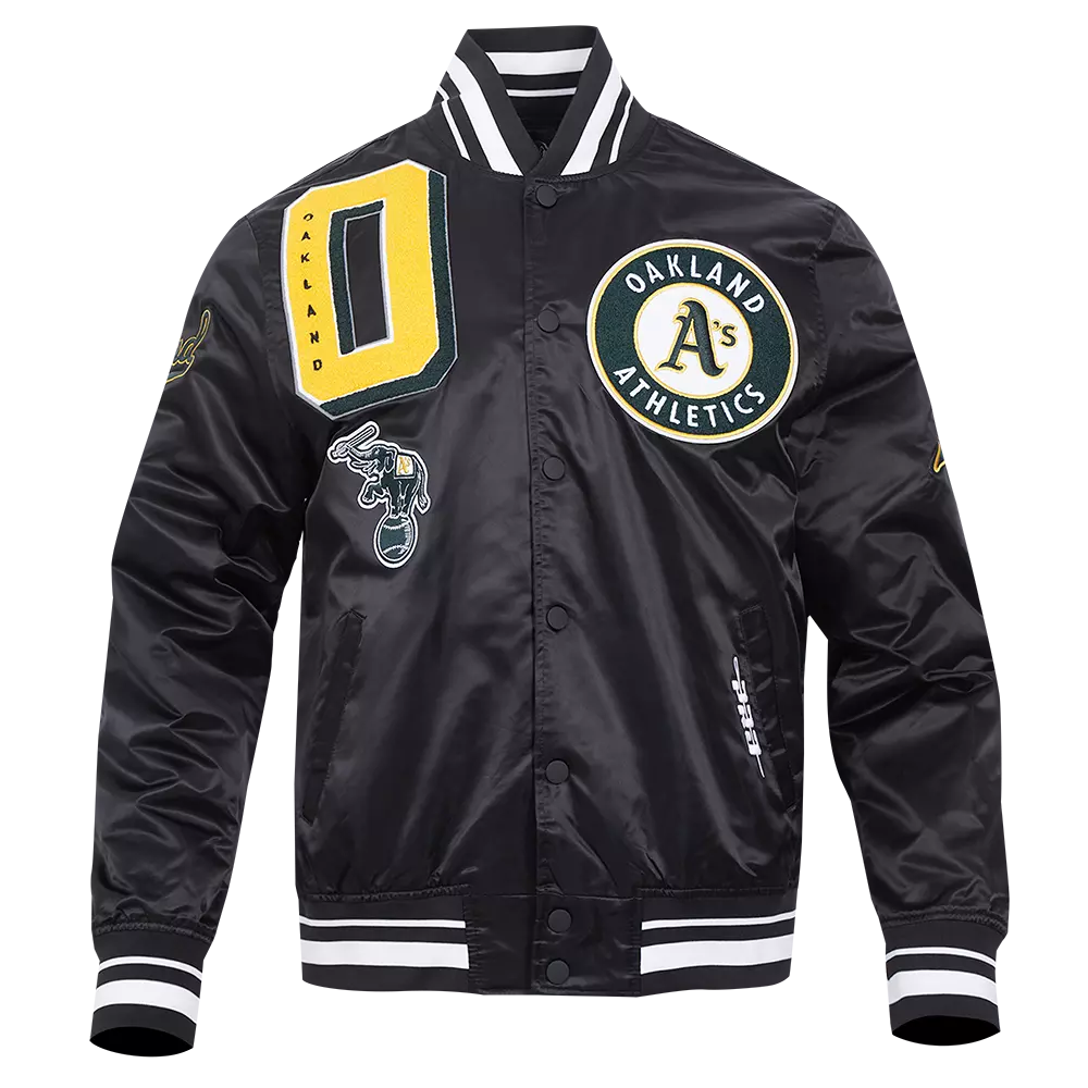 Pro Standard Men's MLB Oakland Athletics Mashup Rib Satin Jacket - Black - BLACK