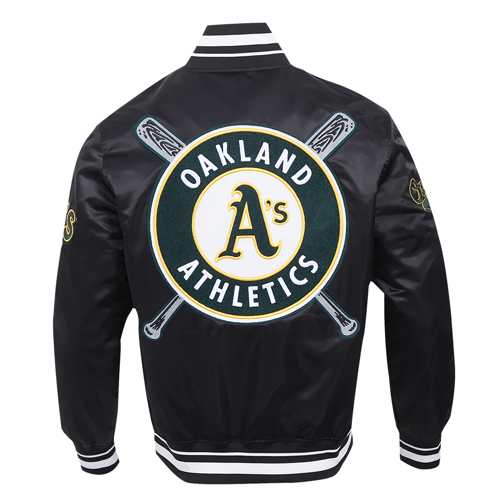 Pro Standard Men's MLB Oakland Athletics Mashup Rib Satin Jacket -Black - BLACK Thumbnail View 2