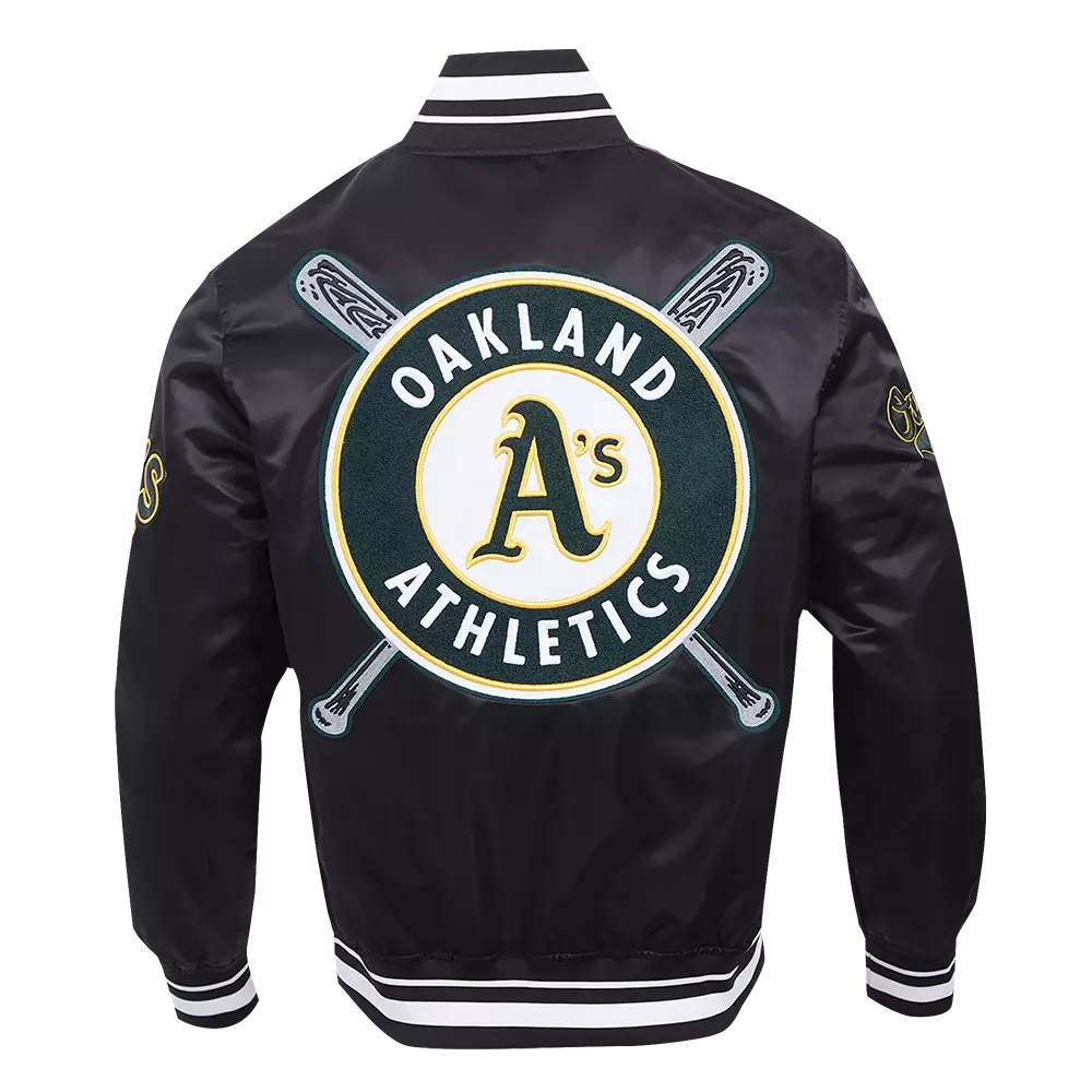 Pro Standard Men's MLB Oakland Athletics Mashup Rib Satin Jacket -Black - BLACK