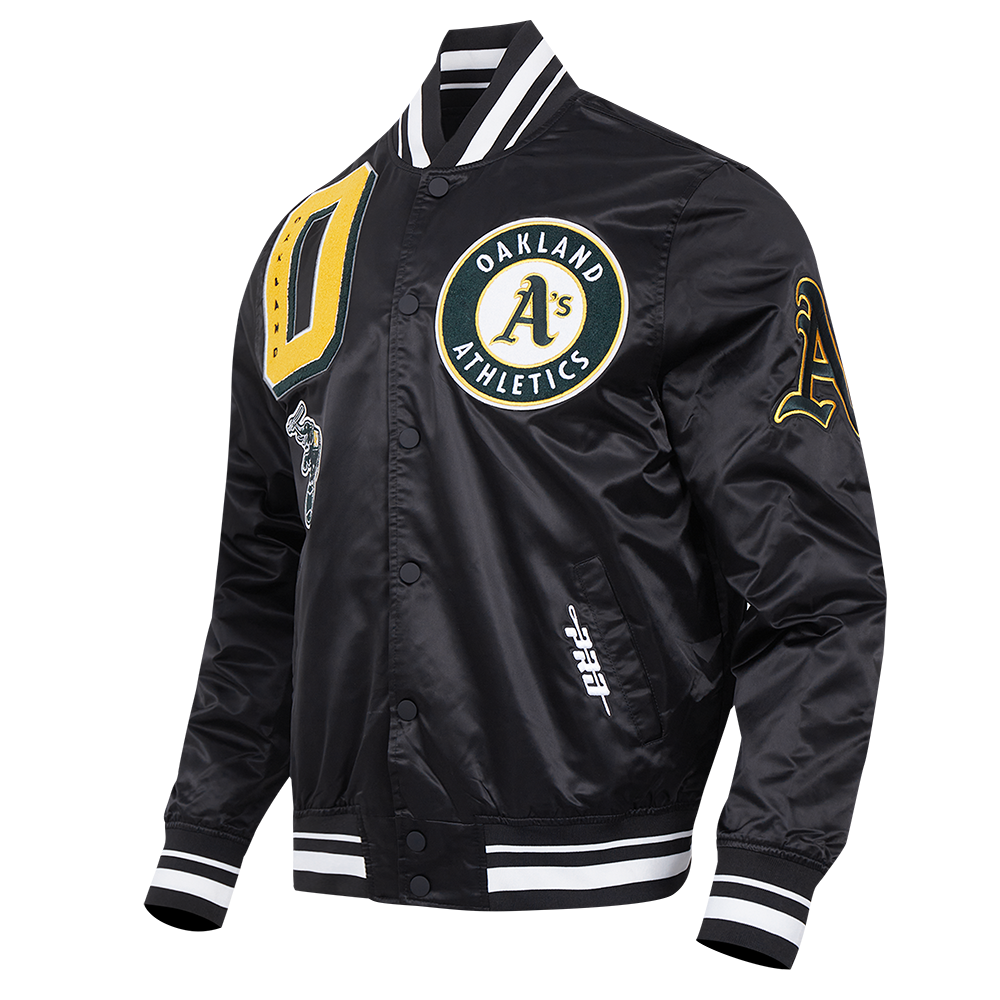 Pro Standard Men's MLB Oakland Athletics Mashup Rib Satin Jacket -Black - BLACK Thumbnail View 3