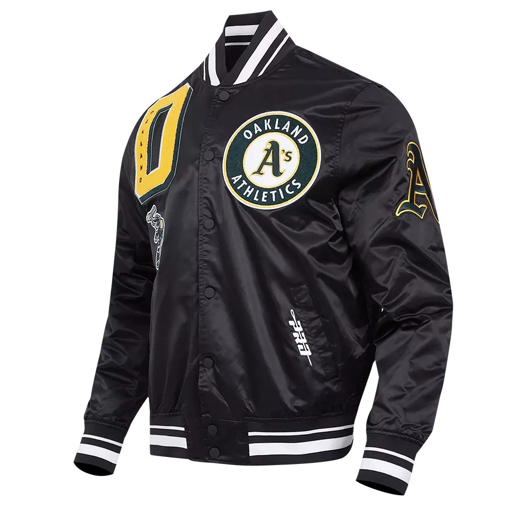 Pro Standard Men's MLB Oakland Athletics Mashup Rib Satin Jacket -Black - BLACK