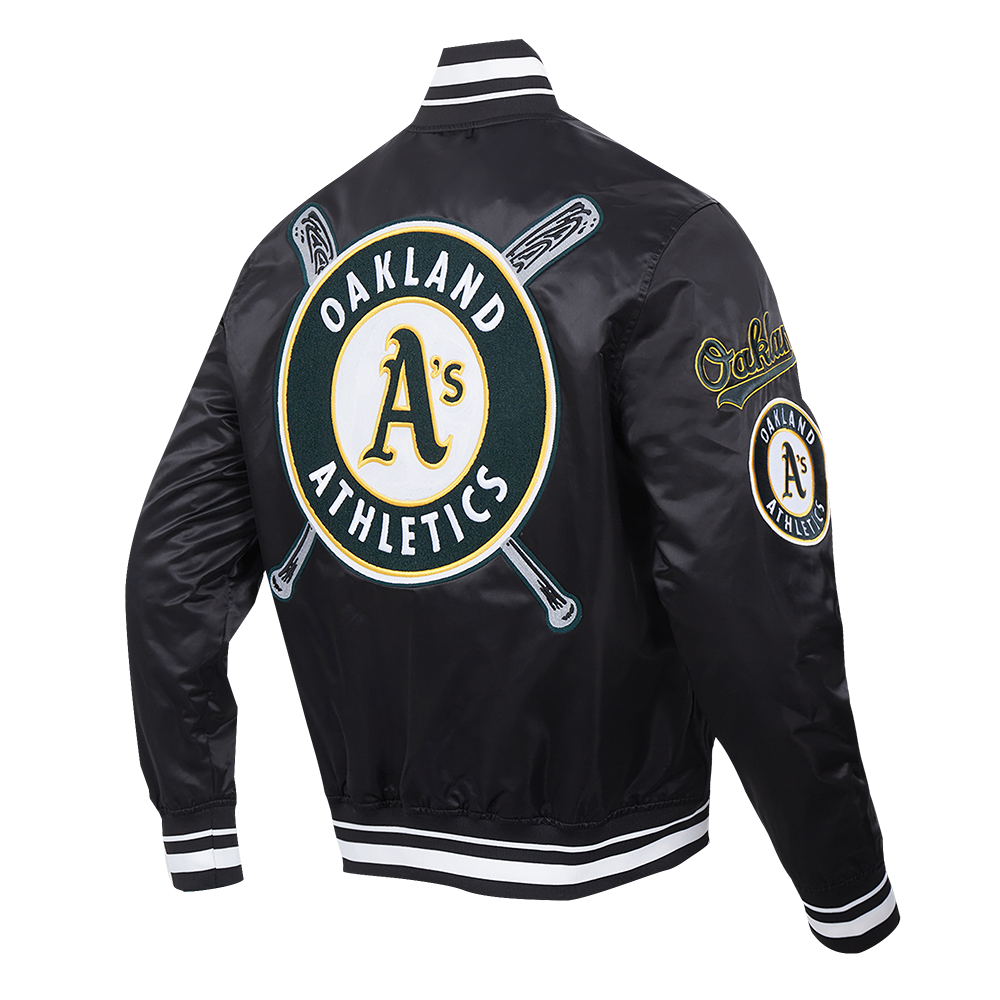 Pro Standard Men's MLB Oakland Athletics Mashup Rib Satin Jacket -Black - BLACK Thumbnail View 4