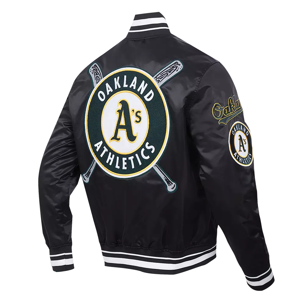 Pro Standard Men's MLB Oakland Athletics Mashup Rib Satin Jacket -Black - BLACK
